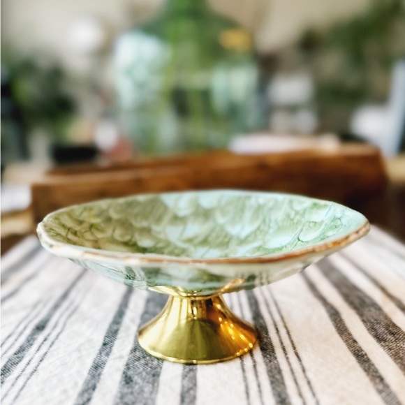 MCM Delft Hand painted brass pedestal bowl - Picture 7 of 8